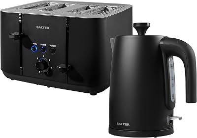 Salter Kuro Kettle and Toaster Set Black 1.7L 4-Slice 3kW 1850W