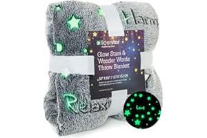 Glow in The Dark Blanket, Super Soft Cozy Plush Fleece Blanket Decorated with Stars and Words of encouragement, Birthday Gift