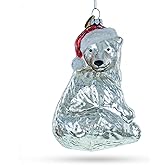 Polar Bear in Santa Hat Glass Christmas Ornament