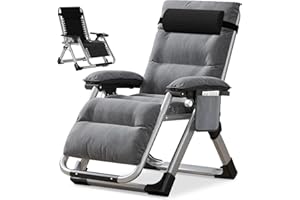 NAIZEA Padded Zero Gravity Chair, Folding Outdoor Lounge Chairs, Adjustable Reclining Camping Chairs with Cup Holder, Ergonomic Patio Lawn Chair for Balcony Beach Deck Yard