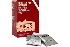 Jaipur Avenue Masala Chai Tea Mix Crafted with All-Natural Assam Black Tea, Masala, Cane Sugar, and Premium Dry Milk - Preservative-Free, Gluten-Free, Authentic Indian Chai Tea Latte (15 Servings)