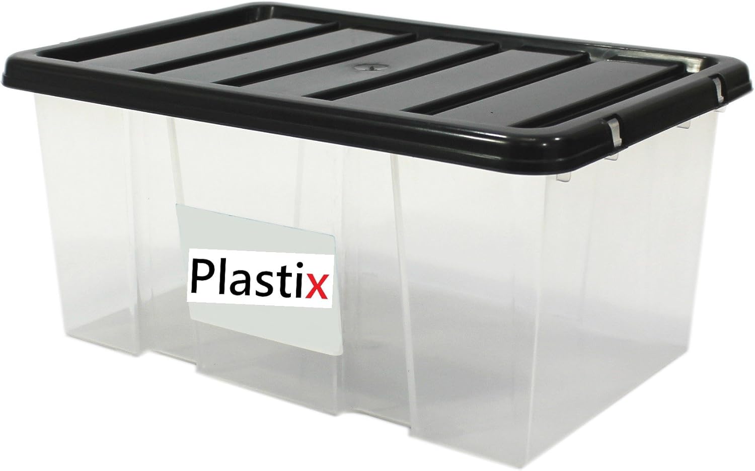 Set of 5 Plastix Clear Plastic Storage Box Boxes With Black Lids Home