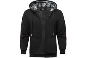 ZITY Men's Sherpa Jacket Fleece Lined Zip Up Plaid Hood Heavyweight Sweatshirt Winter Warm Thick Coat with Elbow Patches