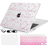 MecBevia Compatible with MacBook Air 13.6 inch Case, M4 A3240/M3 A3113/M2 A2681 (Released 2025 to 2022), Hard Shell, Keyboard Cover, Screen Protector, Webcam Cover & Type-C Adapter, Sparkly Bows