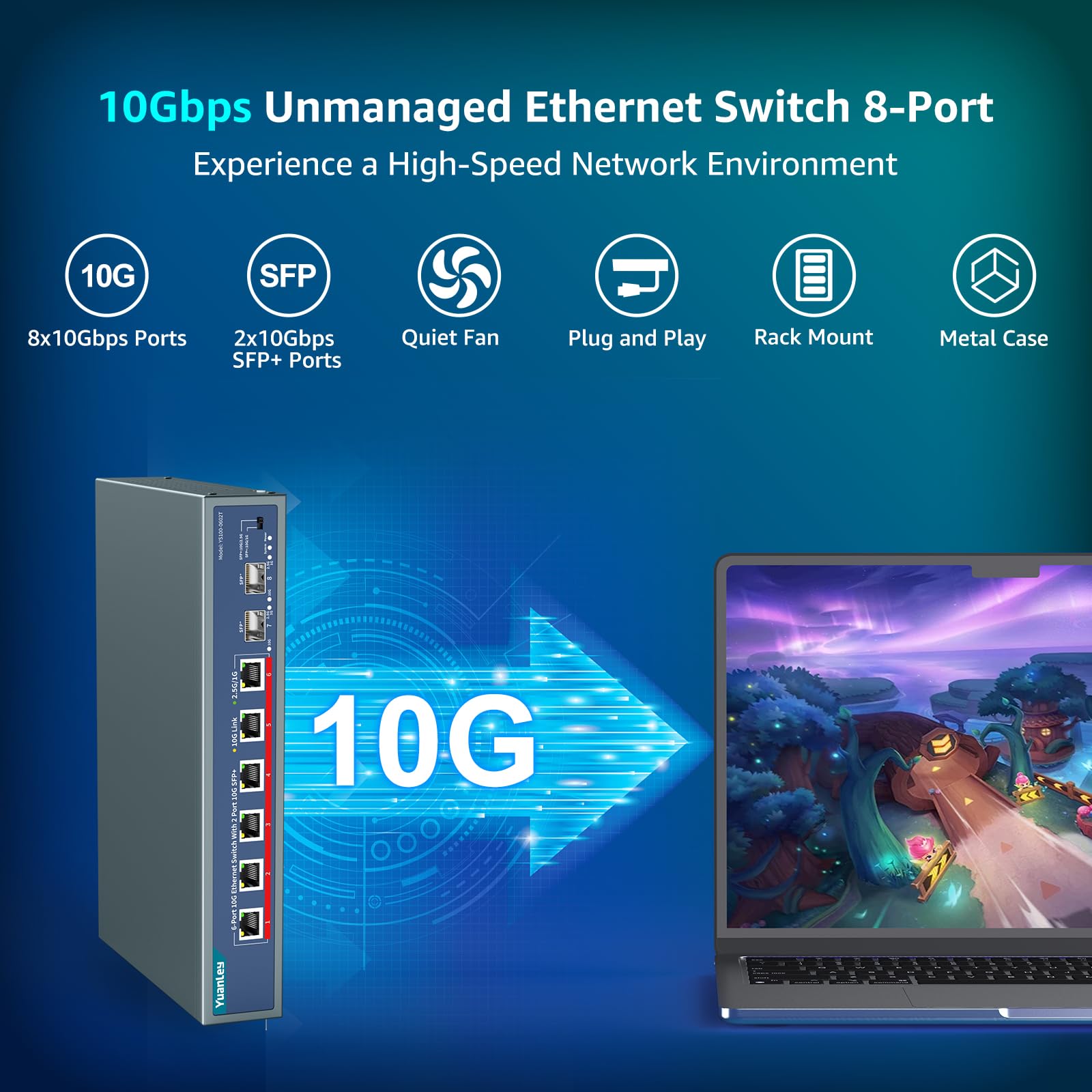 Mua YuanLey 8-Port 10G Ethernet Switch, 6 x 10Gbps RJ45 Ports, 2X 10Gbe ...