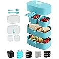 Wagindd Leak-Proof, BPA-Free Stacking Bento Box Lunch Box with 4 Microwave-Safe, Sealed Compartments for Kids and Adults