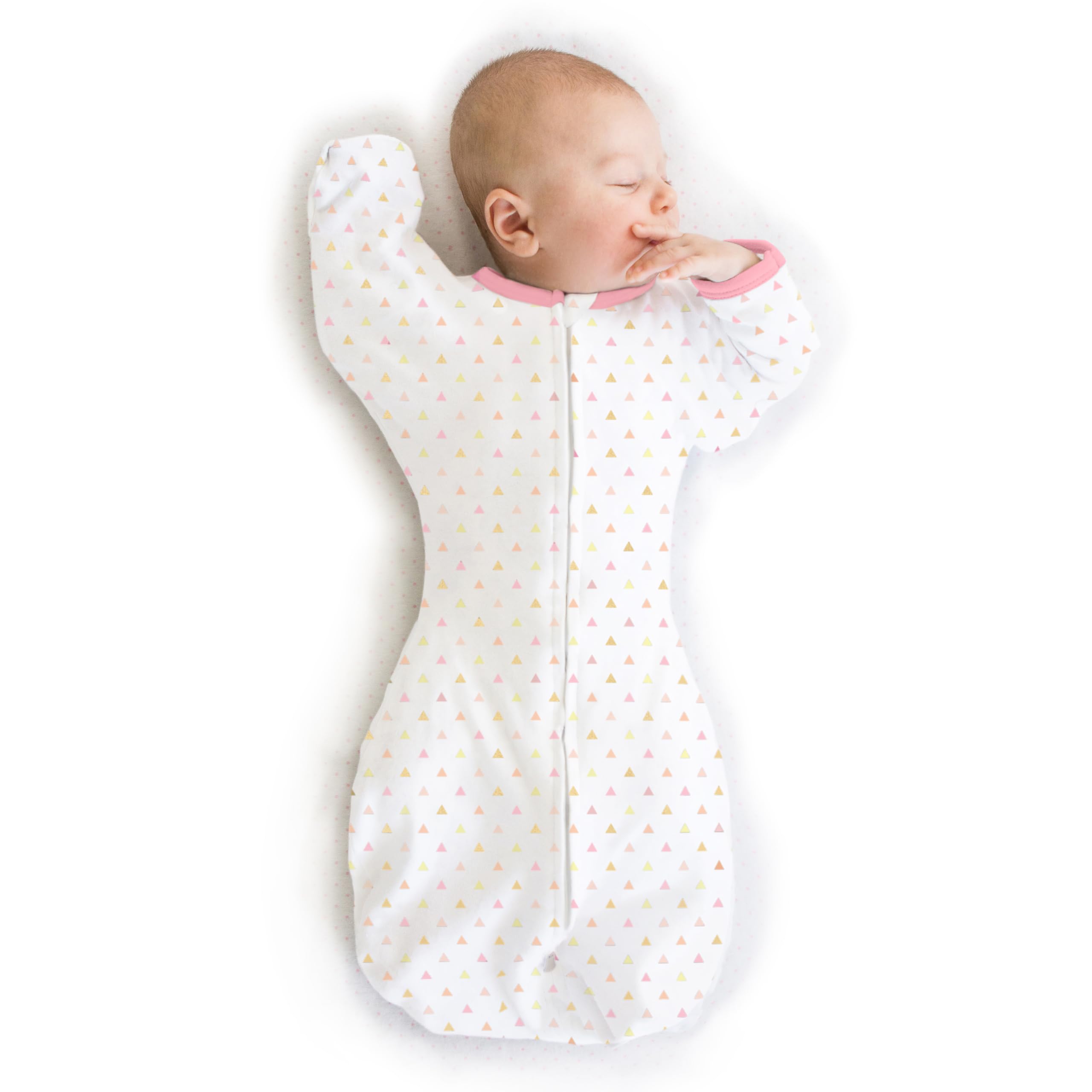 Photo 1 of SwaddleDesigns Transitional Swaddle Sack, Arms Up Half-Length Sleeves & Mitten Cuffs, Swaddle for Newborn Transition to Baby Sleep Sack Wearable Blanket, Small, 0-3 mo, 6-14 lb, Pink Tiny Triangles