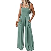 KIRUNDO Womens Jumpsuit 2026 Summer Casual Loose One Piece Overalls Smocked Sleeveless Wide Leg Rompers With Pockets