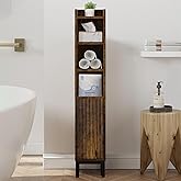 FerniTry Narrow Bathroom Storage Cabinet, Corner Toilet Paper Floor Cabinet 5 Tiers with Door and Shelves,Bathroom Organizer with Adjustable Shelf, for Small Spaces(Rustic Brown)