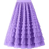 COZYPOIN Girls Tulle Skirts Elastic High Waisted A Line Layered Ruffles Mesh Long Tiered Tutu Skirt Party Outfit 5-14T