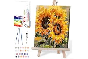 MIRCVSH Sunflower Paint by Numbers Kit for Adults Framed,Paint by Number for Adults,Adults' Paint-by-Number Kits on Canvas with Wooden Easel for Home Wall Decor 12X16 Inch