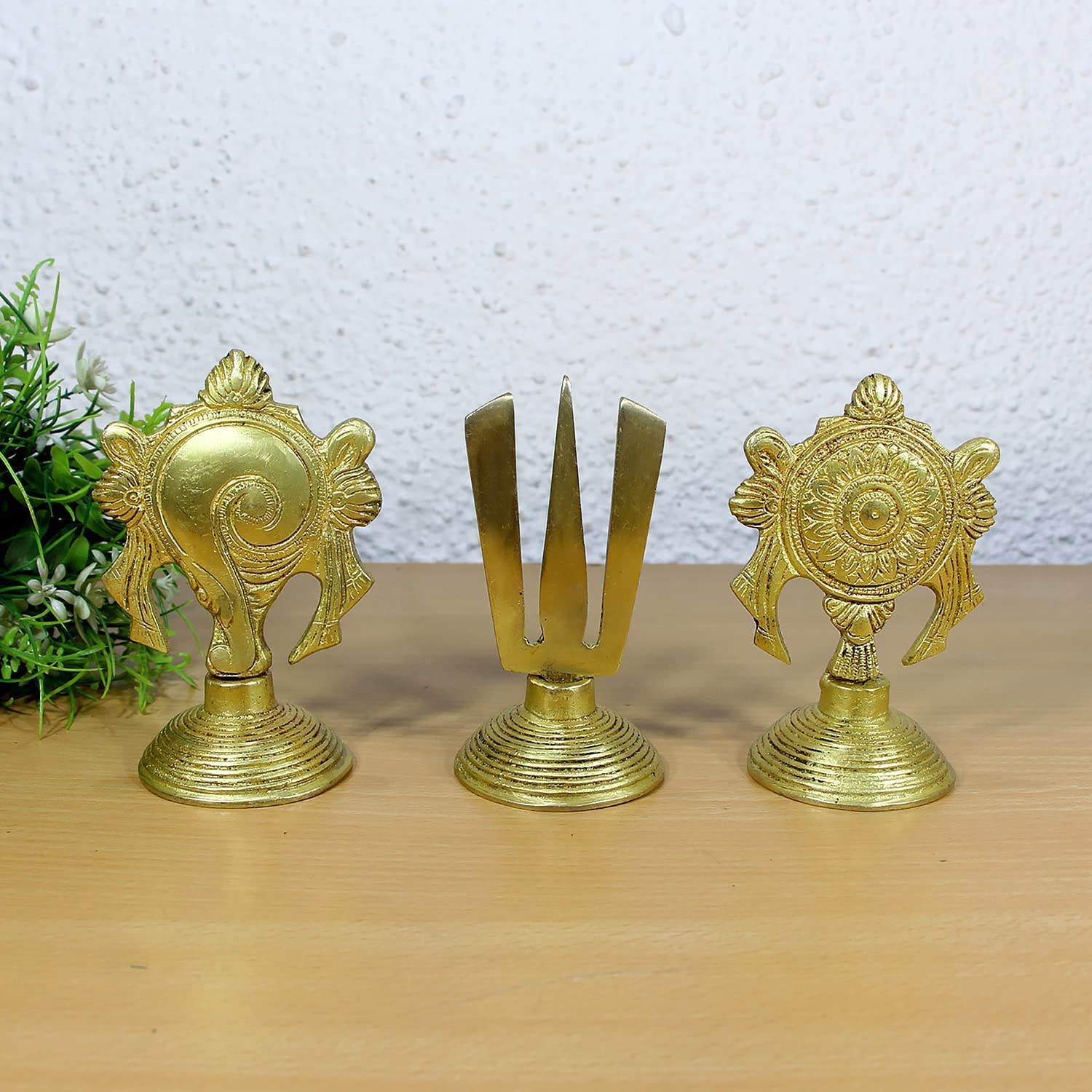 SATYA EXPORTS Handmade Brass Metal Brass SANKU Chakra NAMAM Plate Antique Finish Gold Brass