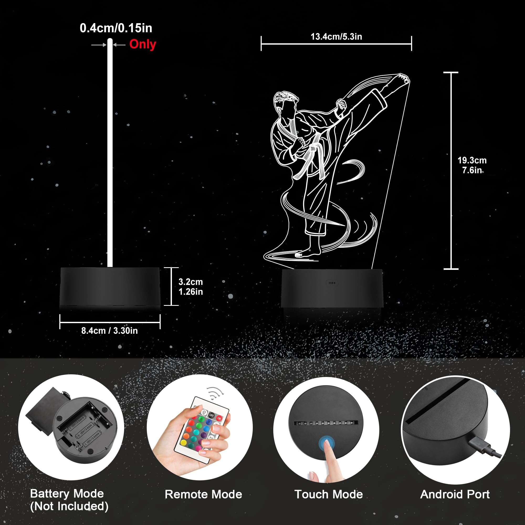 Ammonite Karate Nachtlicht, Karate Spieler 3D Lampe 16 Farben wechselnd mit Fernbedienung und Timer, Männer Karate Dekoration Licht Geburtstag Weihnachten Geschenke für Kinder Jungen Sport Fan 7
