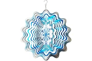 FONMY Wind Spinner 3D Stainless Steel Christmas Decoration Garden Decoration Indoor Outdoor Hanging Ornament Worth Gift 12 inch Snowflake Metal Wind Spinners
