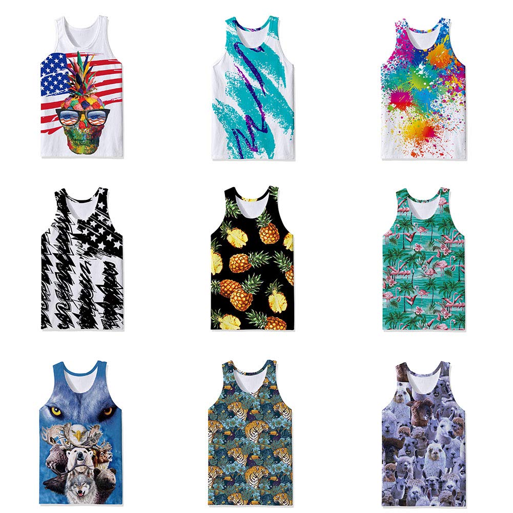 Goodstoworld Summer 3D Funny American Flag Digital Printed Sleeveless Tees Cool Tank Tops for Men