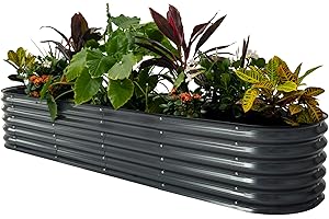 Vego garden Raised Garden Bed Kits, 17" Tall 9 in 1 8ft X 2ft Metal Raised Planter Bed for Vegetables Flowers Ground Planter Box-Modern Gray