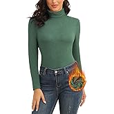 WOWENY Womens Fashion Turtleneck Long Sleeve Thermal Shirts Slim Fit Soft Base Layer Underwear Tops Green XXL