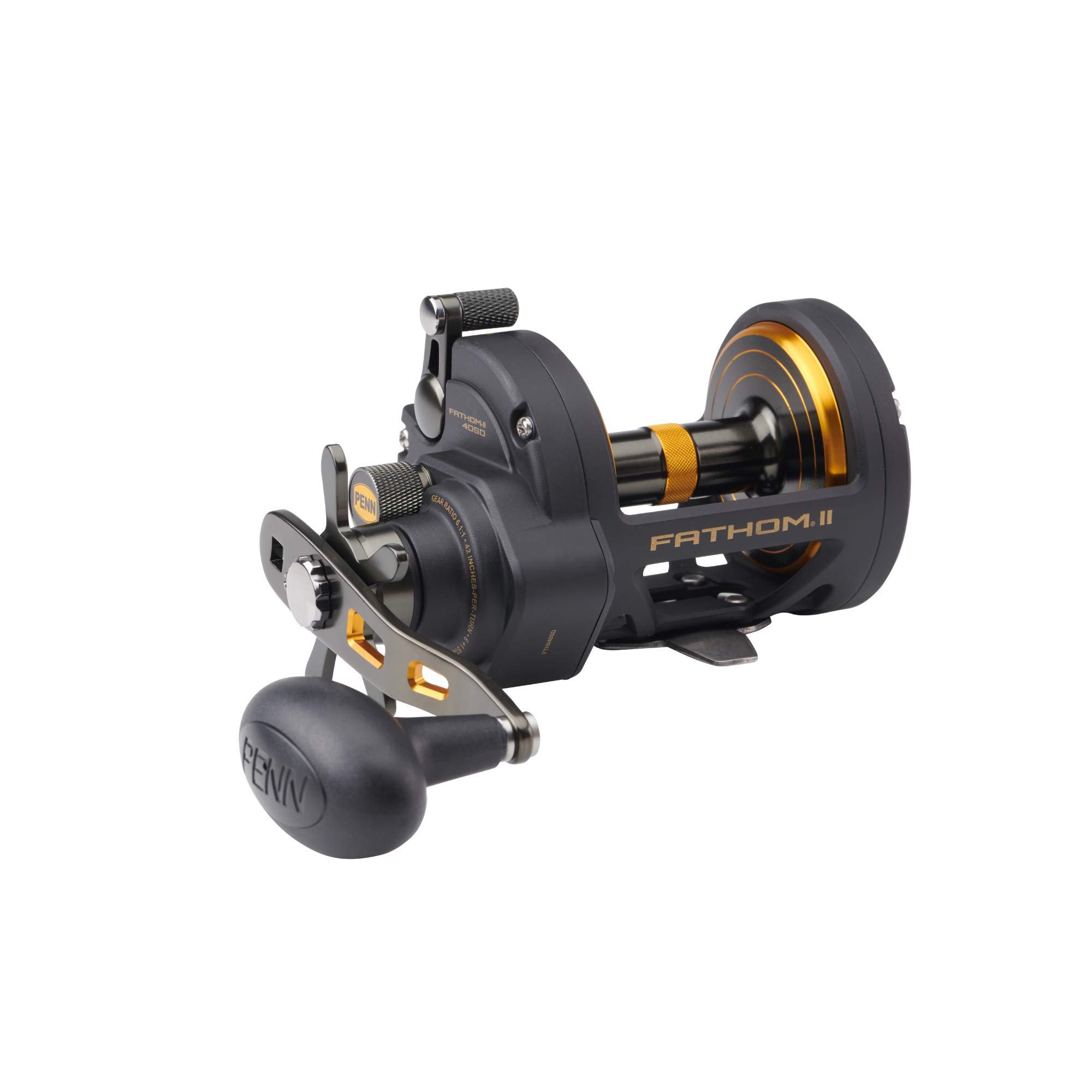 PENN Fathom® II Star Drag Reel, Saltwater Fishing Reel, Conventional Reels, Sea - Nearshore/Offshore Fishing, Shore and Kayak Fishing, Unisex, Black Gold, 40 | Right Hand