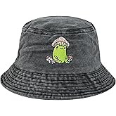 Enodtter Embroidered Frog with Mushroom Bucket Hat for Women Men