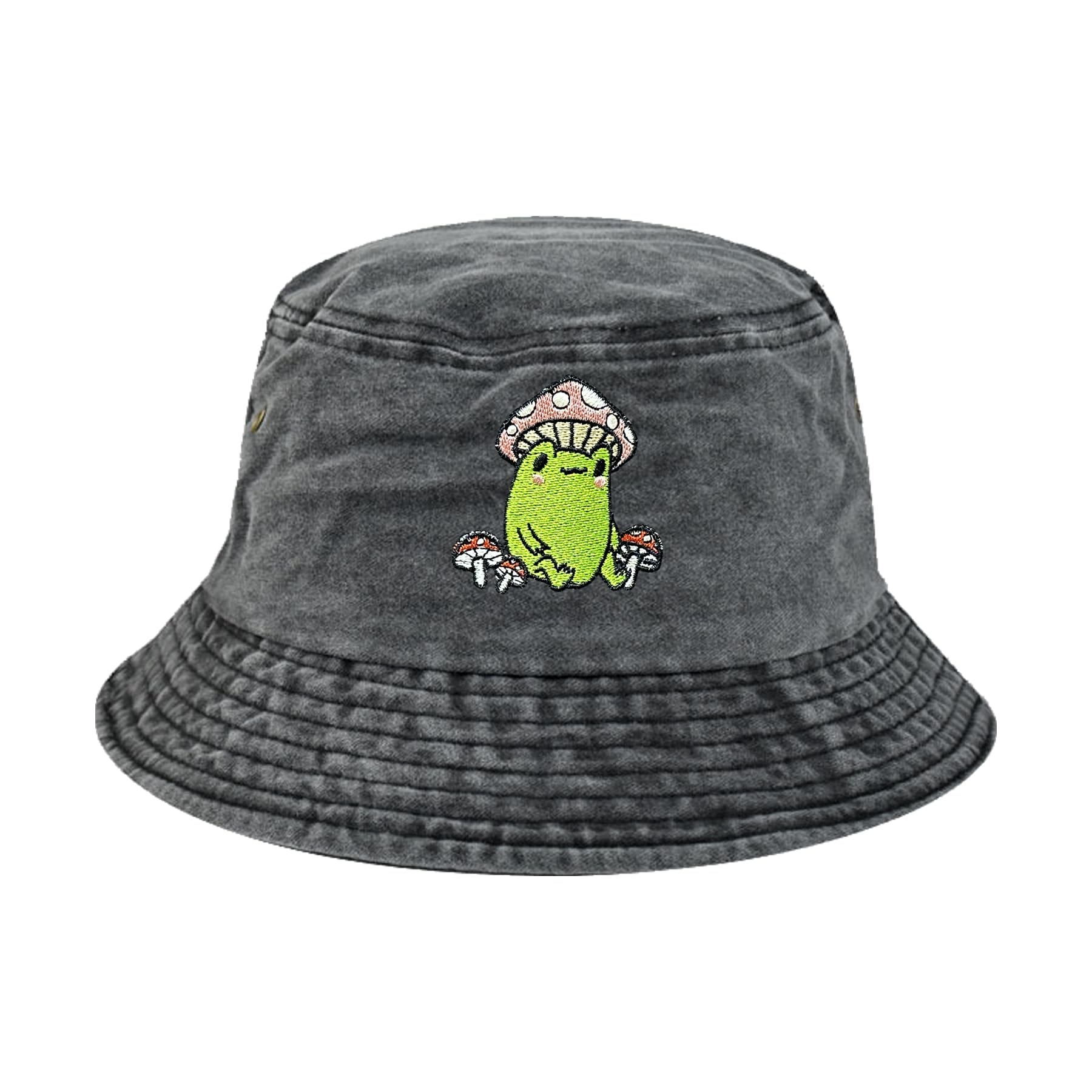 Enodtter Embroidered Frog with Mushroom Bucket Hat, Gifts for