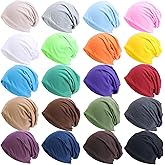 Tergy 20pcs Unisex Beanie Hats for Men Women Slouchy Beanie Hip-Hop Caps Lighweight Soft Skull Caps for Chemo Sleep Solid Color