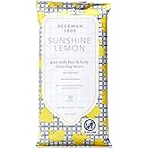Beekman 1802 Face & Body Wipes, Sunshine Lemon Scented, 30 Count - Cleanses Dirt & Makeup, With Goat Milk, Aloe & Vitamin E - Alcohol Free, Biodegradable, Good for Sensitive Skin