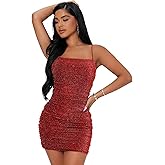 Floerns Women's Glitter Sleeveless Ruched Party Clubwear Bodycon Mini Dress
