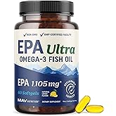 EPA Ultra 1,105MG | Heart Health & Cellular Function Support | Omega 3 Fish Oil | 1,650MG Total Omega-3 Fatty Acids | High Strength EPA Supplement | Sustainably Sourced & Gluten-Free | 60 Ct.