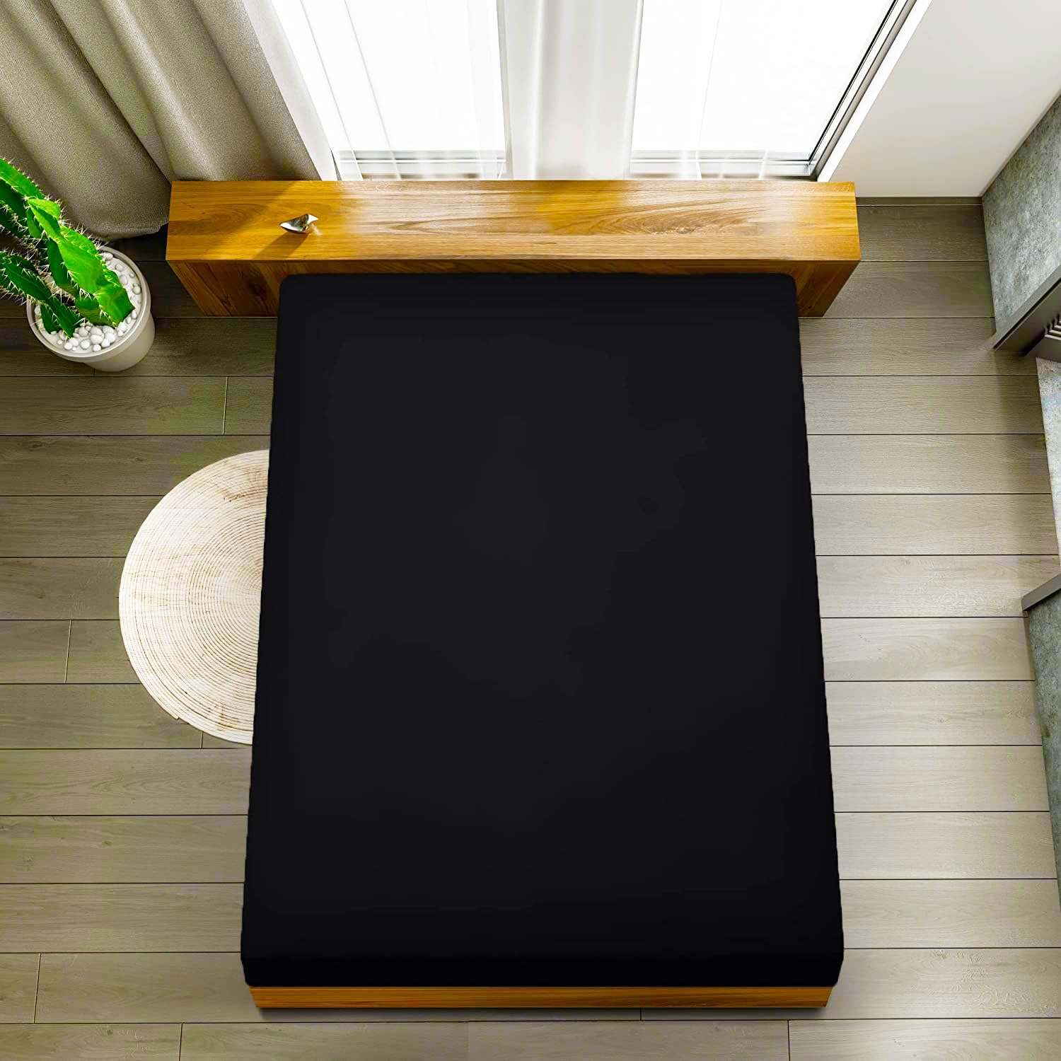 Ev Dekor Fitted Sheet Single, Black - Deep Pocket Bedsheet 10inch (25 cm) - Soft Brushed Microfiber Fabric - Shrinkage and Fade Resistant - Bottom Sheet - Double Bed Fitted Sheets