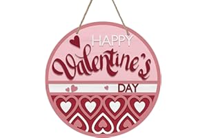 Deroro Happy Valentine's Day Sign for Front Door Decor, Red Pink Love Hearts Wood Door Hanger for Outdoor Outside Porch, Anniversary Wedding Wooden Wreath Indoor Wall Hanging Decoration