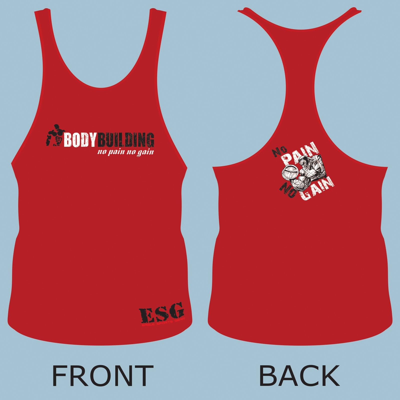 Premium Quality ESG Body Building Vest - No Pain No Gain - String Vest - Red