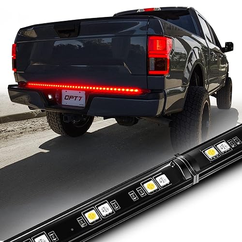 OPT7 60" Redline Parlux Single Row LED Tailgate Light Bar w/Red Turn Signal, Weatherproof Rigid Aluminum Frame Light Strip for F150 RAM Silverado Sierra 1500 - Full Functions Reverse Brake Running