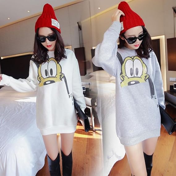 Amazon ドッグキャラ プリント チュニック ロング トレーナーワンピ 灰色 ｌ ワンピース チュニック 通販