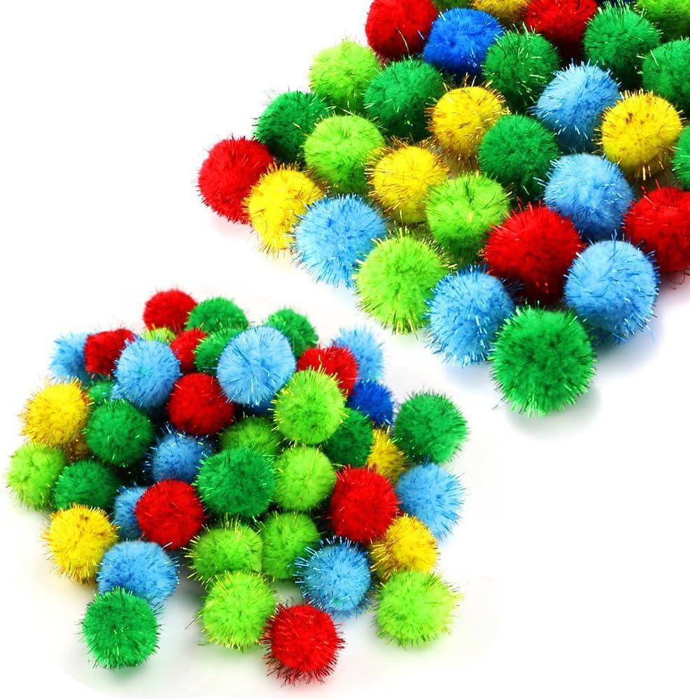 100 Pieces Assorted Color Sparkle Balls Glitter Tinsel Balls My Cat's All Time Favorite Toy Pom Ball for Cat Toys, Cat Balls, Pom Balls Cats, Sparkle Balls for Cats