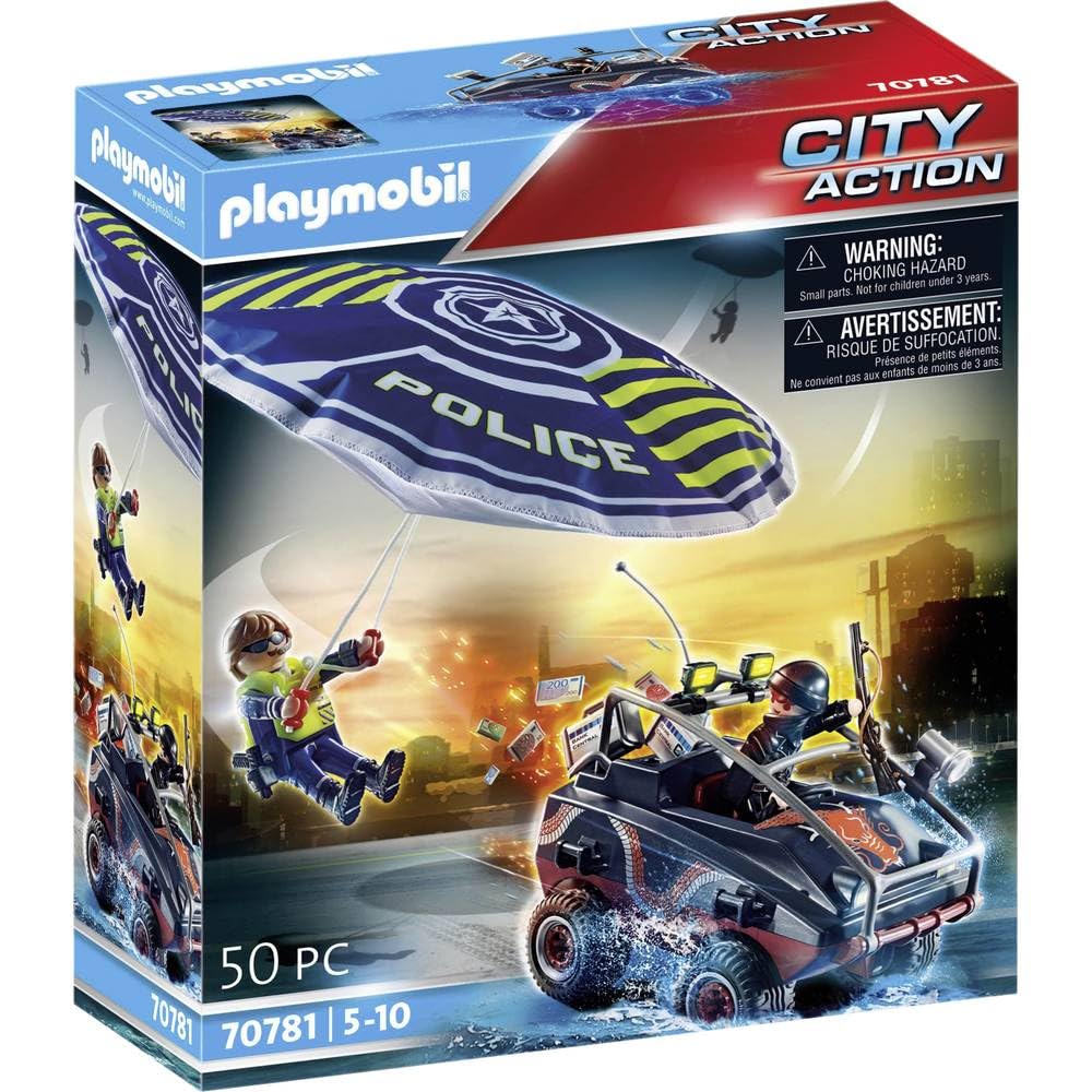 Playmobil City Action 70781 Police Parachute with Amphibious Vehicle, Floatable, Toy for Children Ages 5+