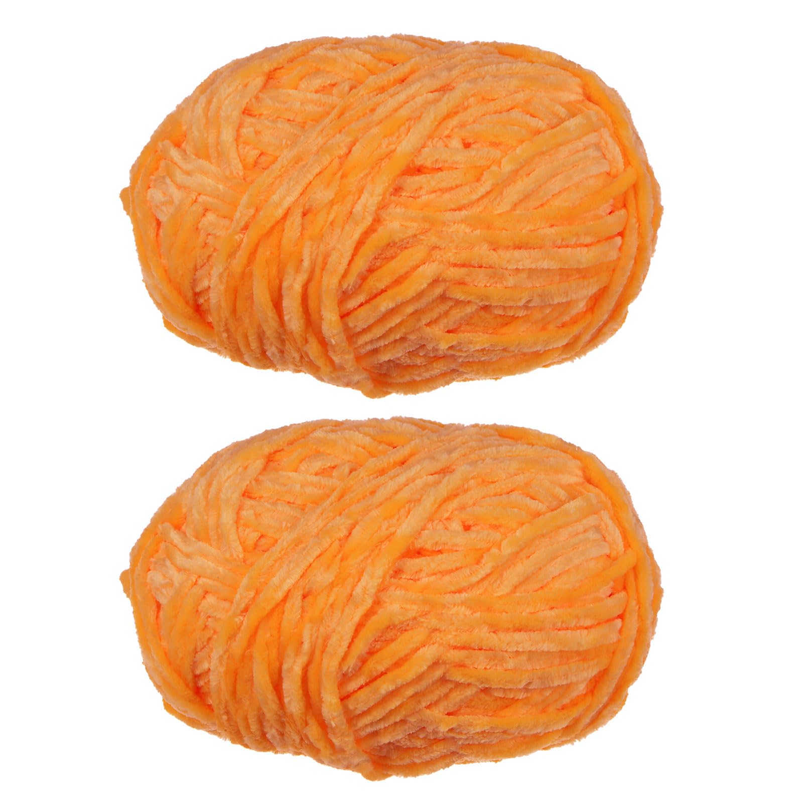 uxcell 2Skeins Velvet Chenille Yarn 2x100g/7.1oz 174 Yards Total Length #6 Super Bulky Polyester Soft Blanket for Knitting Weaving Scarf, Orange