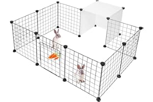 LIVINGbasics Pet Dog Playpen, Small Animal Cage Indoor Portable Metal Wire Yard Fence for Small Animals,14 Panels (14" x 14")