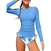 Perdeca Girls Rash Guard Swimsuit Two Piece Long Sleeve Ruched Bathing Suits Print Design Girls Swimwear 6-14Y