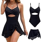 BMJL Womens Tummy Control One Piece Swimsuit with Detachable Skirt Sexy Cutout Bathing Suit Twist Front Swim Dress