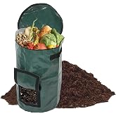 34 Gallon Garden Compost Bin Bag, Reusable Organic Fertilizer Fermented Bag with Lid,Collapsible Leaf Lawn Bags Gardening Container (Green)