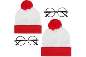 Fvviia Winter Beanie Hat Adult Knit Hat Pom Pom Beanie Hats and Glasses, Adult Woman Striped Cosplay Costume Party Props