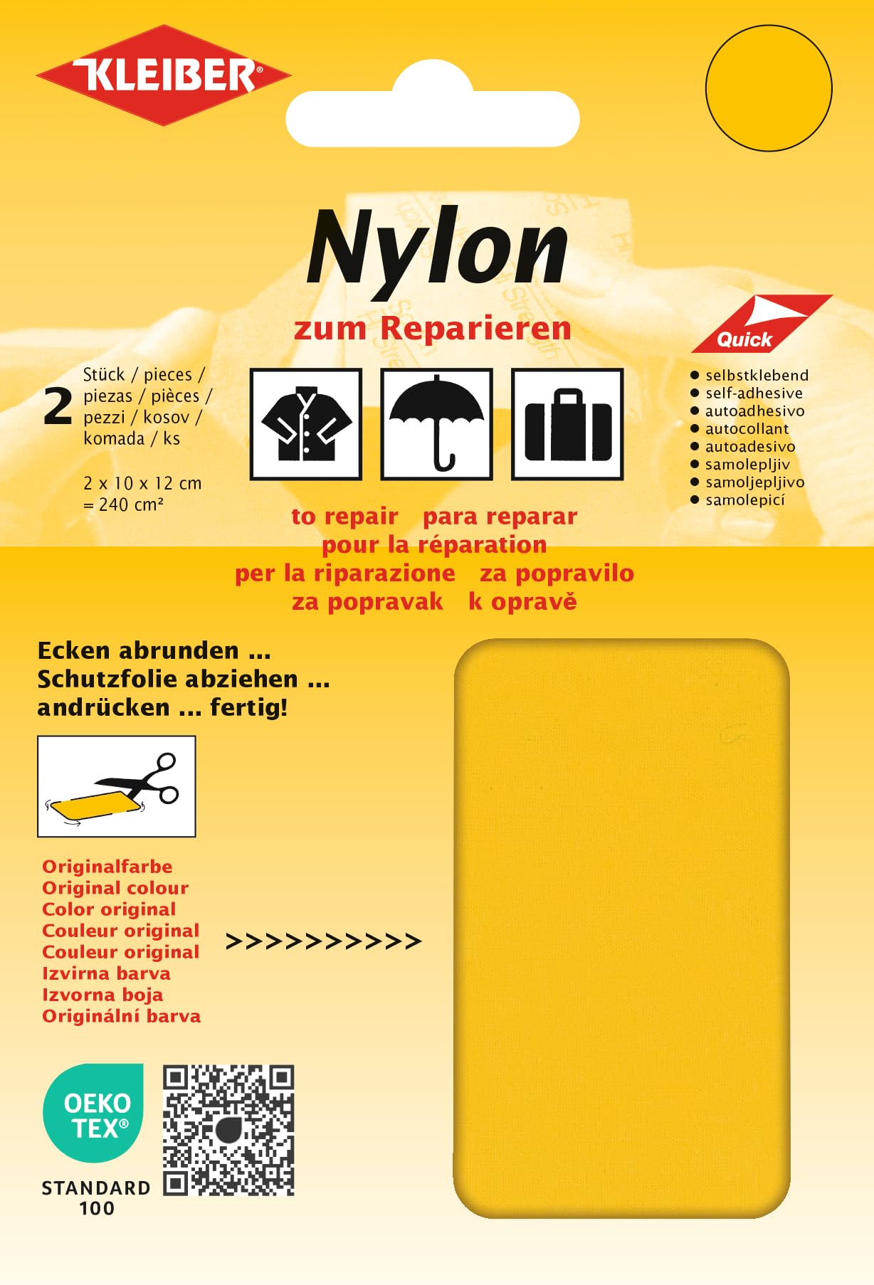 Kleiber Self Adhesive Waterproof Nylon Repair Patches, Yellow,ca. 10 cm x 12 cm