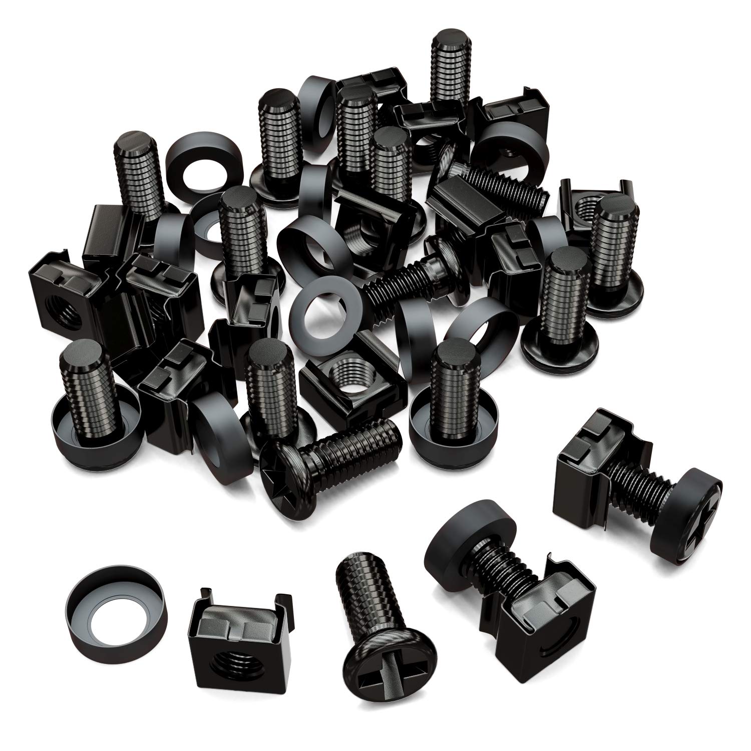 deleyCON 20x M6 Cage Nuts Screw Set for Network Cabinets - Patch Panel Racks Server Casing Housing 19-inch 10-inch Fitting Kit Steel - Black