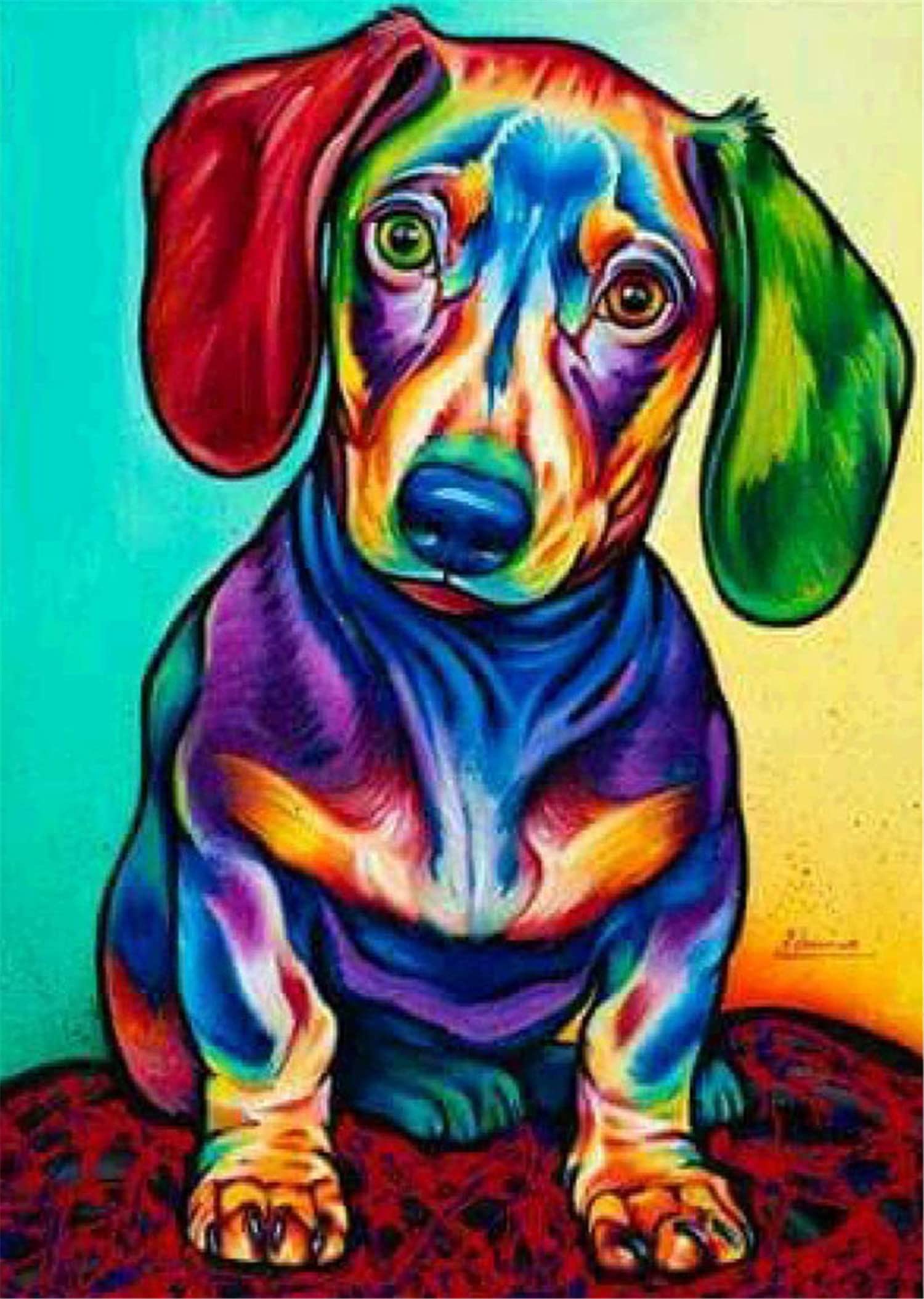 Cross Stitch Kits Stamped, OWN4B Colorful Dachshund Puppy Printed Pattern 11CT 14.2x18.1 inch DIY Embroidery Kit (Puppy)