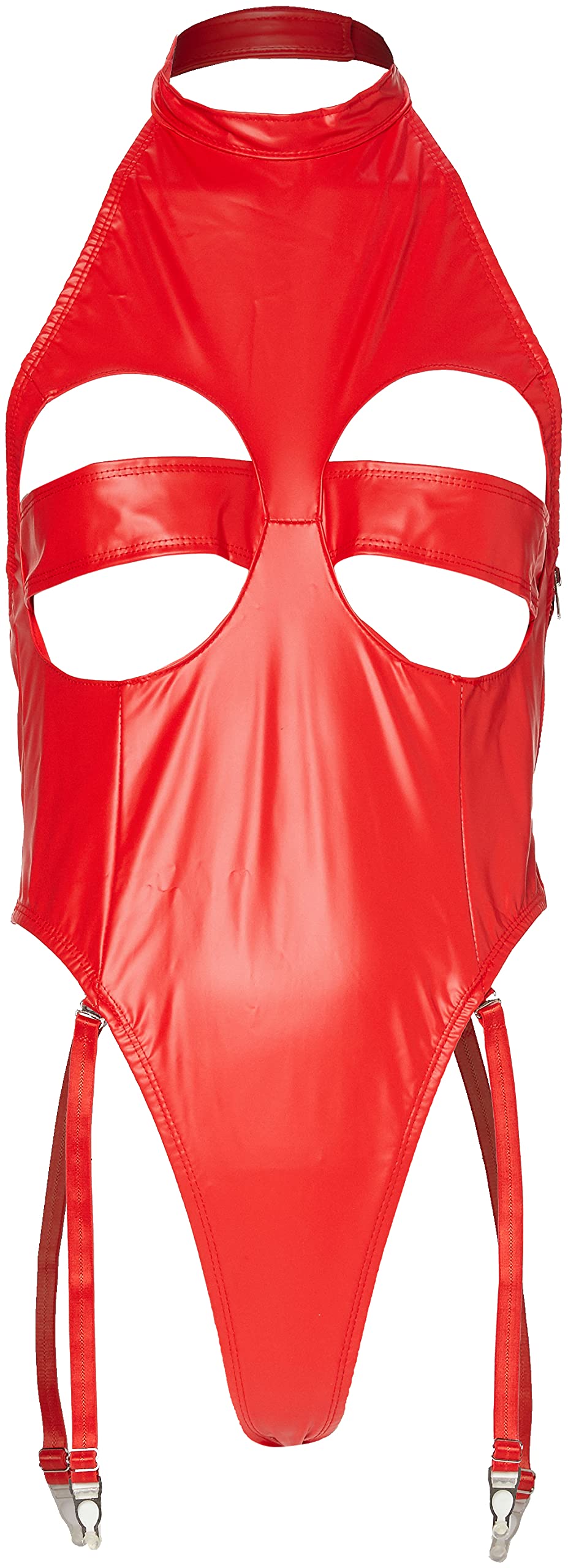 Allure Lingerie Women's Second Skin Red Hot Wet Look Halter Teddy, Red, Large/X-Large