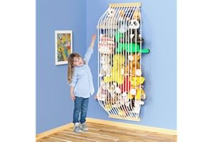 VOMELON Stuffed Animal Storage Hammock Wooden Plush Toy Organizer for Kids Room Décor, Playroom Nursury Plush Toys Storage Caddy, Decoration Wall Hanging Stuffed Animal Net or Hammock Corner