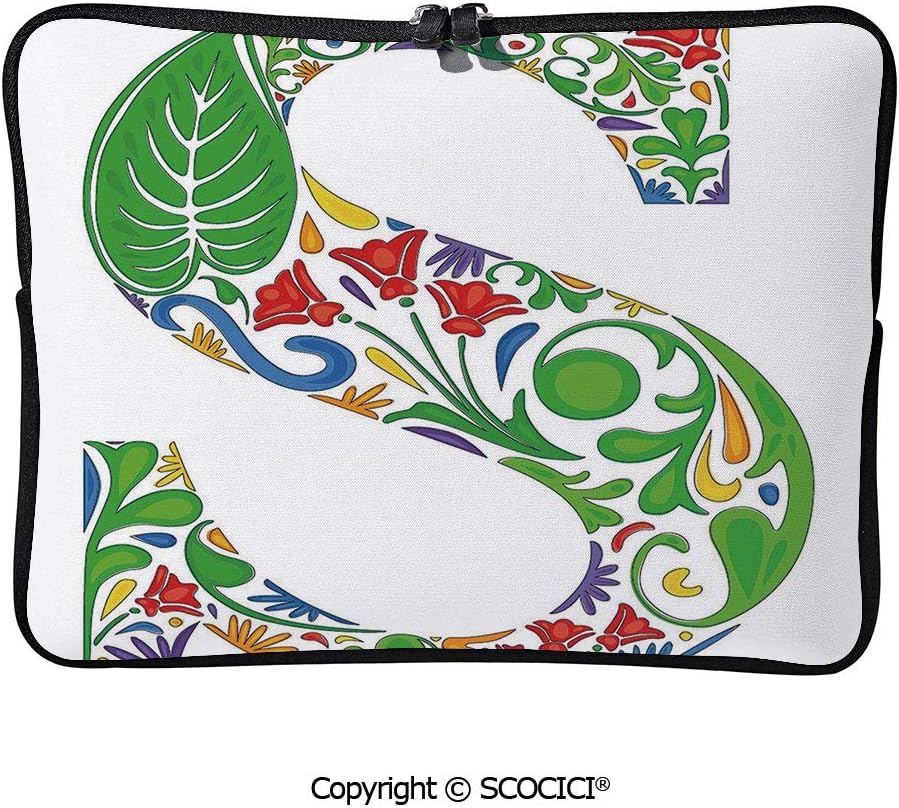 YOLIYANA Laptop Bag Nature Inspired Capital Letter S with Spring Elements Design Flowers Laptop Sleeve Bag Water-Resistant Protective Case Bag Compatible with Any Notebook 13 inch/13.3 inch