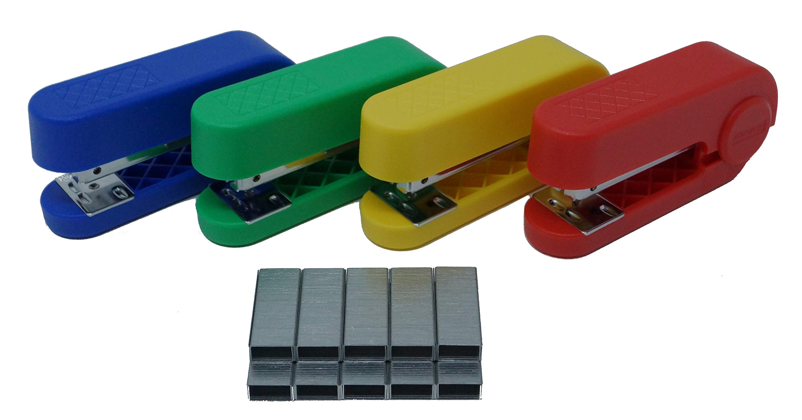 Allpremio Mini Stapler 25 Sheets Stapler Coloured Set Blue Red Green Yellow Skrebba Skre-Pop Including 1000 Staples Galvanised 24/6 Pack of 4