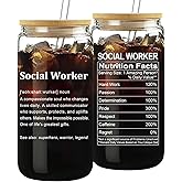 Mikopei Social Worker Gifts - Glass Cup with Lid and Straw, Social Work Month Appreciation Gifts for Women, Graduation Office Decor, Iced Coffee Cup for Women, 16 oz