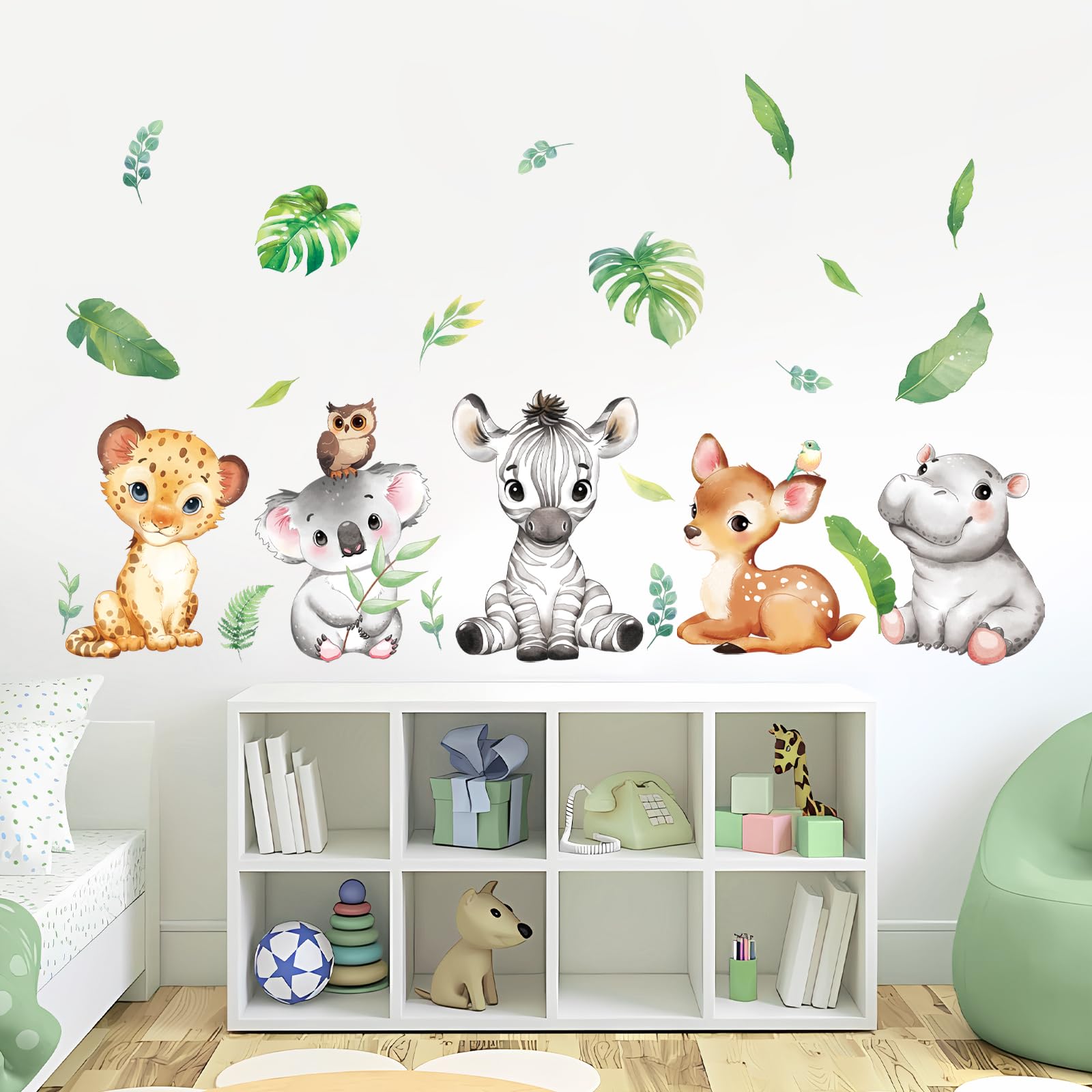 Tanlaby Jungle Animals Wall Stickers Cartoon Woodland Animal Wall Decals Safari Hippo Deer Zebra Wall Art Decor for Baby Nursery Kids Bedroom Playroom Daycare Kindergarten